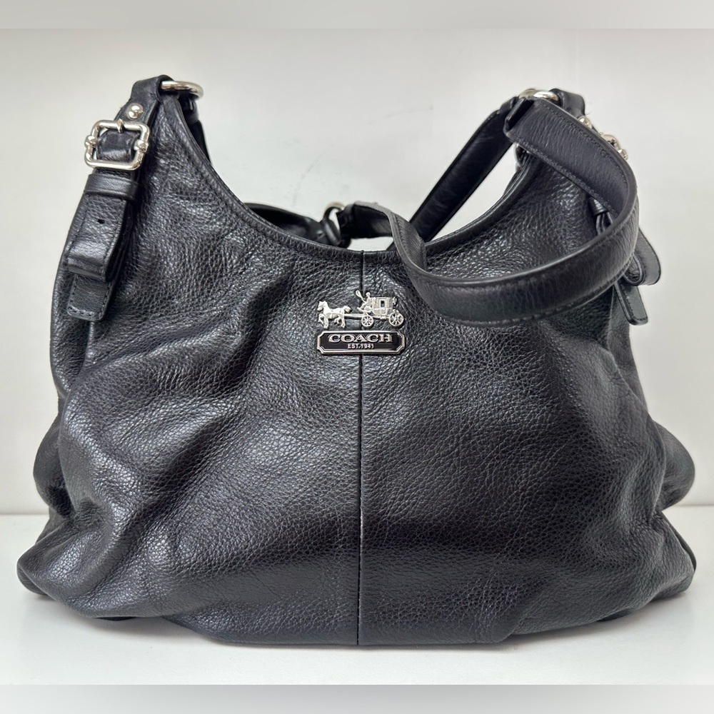 Coach Maggie Madison Black Pebble Leather Hobo Satchel Bag Purse